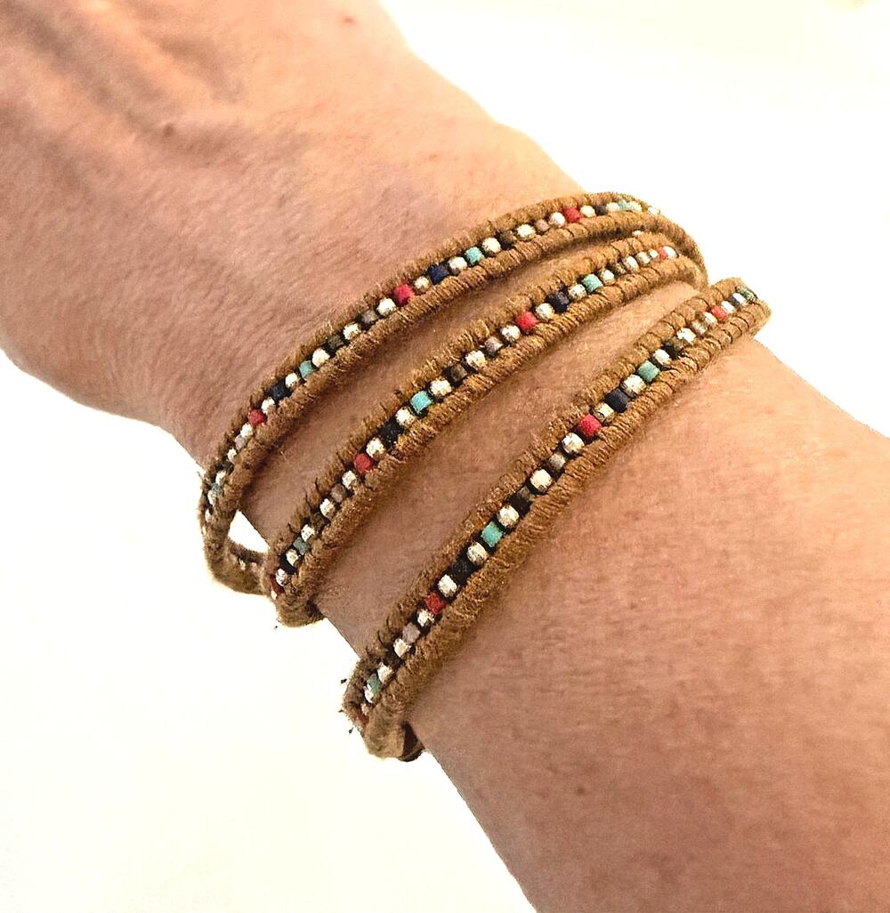 Signed Chan Lu Leather & Swarovski Crystal Beads Wrap Bracelet